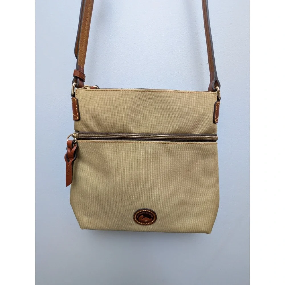 Dooney & Bourke Khaki Nylon Crossbody Bag W/Contrasting Leather Trim